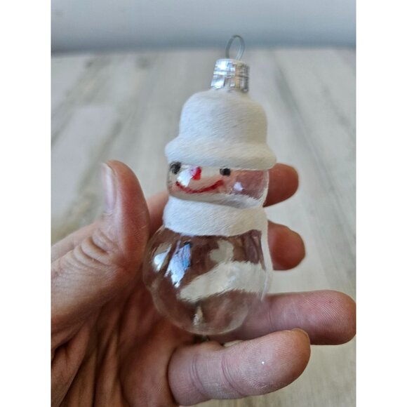 Snowman glass ornament flocked Xmas set - Picture 4 of 6